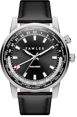 Fawler Trendhim - Orologio Gentium GMT da uomo, impermeabile fino a 10 ATM, movimento al quarzo svizzero Ronda 515, design danese, Nero , cinghia