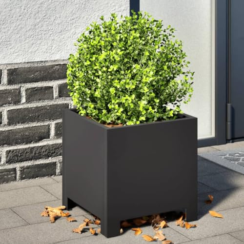 HaoChrymec Maceta de Acero Negra para Exteriores, Resistente a la Oxidación, Ideal para Jardín, Balcón y Huerto Urbano, 30x30x30 cm