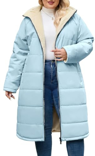 CMTOP Abrigos Mujer Invierno Largo Talla Grande, Resistente al Viento Cálido Chaqueta Reversible Abrigo, Abrigada Parka Abrigo Acolchado con Capucha y Cremallera