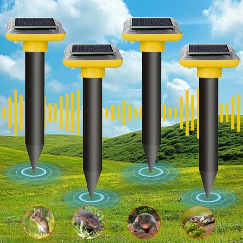HENESE Répulsif à Taupes Solaire,Anti-Taupe Solaire Vibration et Ultrasons,Dissuasion de Taupes pour Jardin Pelouse,Résistant aux intempéries pour Taupe, Serpent, Campagnol, Gopher et Autres Animaux