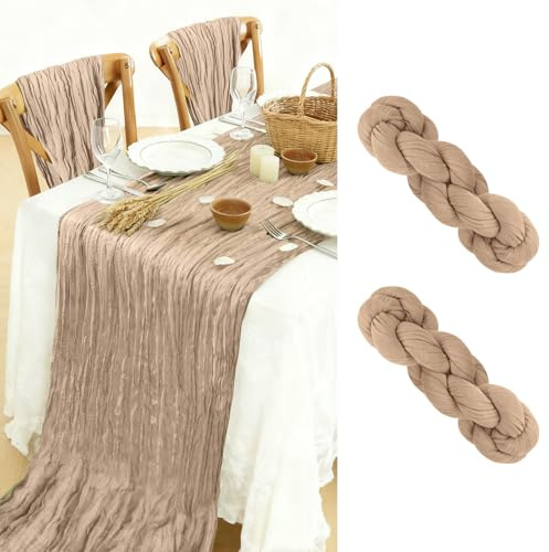 BOUBONI 2 Stück Seihtuch Tischläufer 90x300cm Boho-Gaze Käsetuch Tischläufer für Hochzeit Dekoration Geburtstag Party Babyparty Tischdekoration (Khaki)