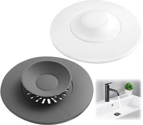 2 Piezas Tapon Bañera de Silicona Universal,11.5cm Tapón Universal de Drenaje a Presión con Filtro de Vomida y Pelo, Tapones de Desagüe Antideslizantes de Silicona, para Fregaderos Lavabos Bañeras