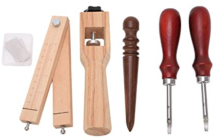 Leather Strap Cutter, Adjustable Pinewood Stainless Steel Hand Cutting Tool with 5PCS Blades, Leather Strip Cutter for DIY Craft, Belts, Bags, Purses, Includes Polisher and Be