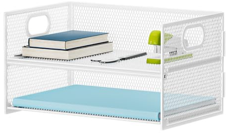 Marbrasse 2-Fächer Schreibtisch Briefablage mit Griff,Ablagefächer Stapelbar Organizer Ablagehalter,Desktop Ordner,A4 Papierschale,Magazin und Dokumentenhalter für Büro Zuhause Schulbedarf (Weiß)