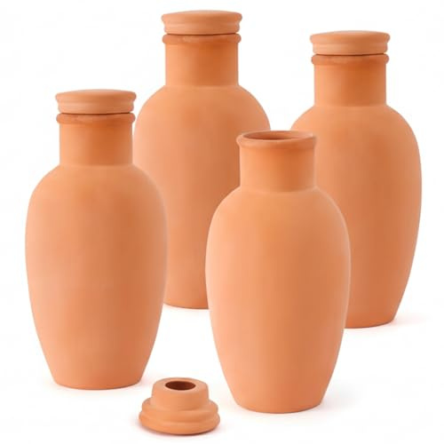 Confezione da 4 vasi per irrigazione in terracotta, sfere autoirriganti per piante - Sistema automatico di irrigazione per piante con punte di in argilla per vaso da interni e