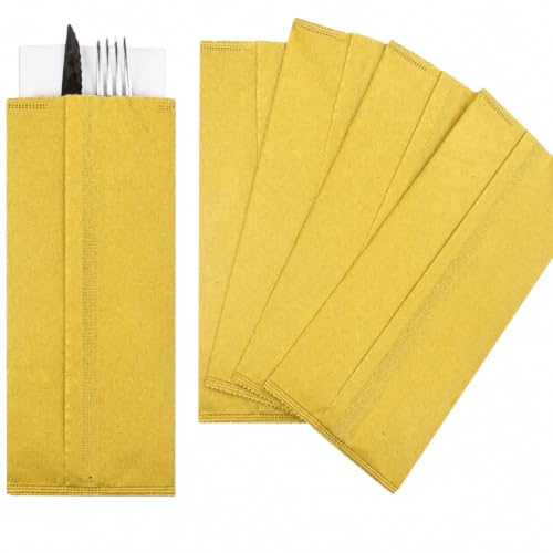 Straw Paper Cutlery Bags with Napkin Included - Cutlery Pockets for Restaurant, Pizzeria, Bar, Catering and Events - Pack of 100
