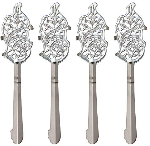 4x Absinthe Cuillère Feuilles de ALANDIA | Acier inoxydable | Reproduction authentique d'un original de la Belle Époque