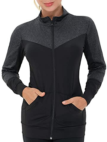 AMZSPORT Donna Felpa Sportiva Giacca da Running a Manica Lunga con Tasche per Palestra Fitness Nero XXL