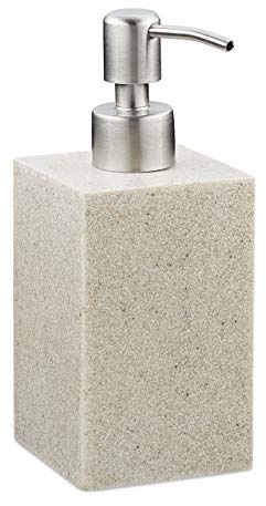 Relaxdays Dispenser di Sapone, 300ml, Portasapone Ricaricabile Manuale, Accessorio Bagno & Cucina, Rettangolare, Sabbia