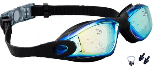 JINPXI Occhiali da Nuoto, Occhiali da Piscina Uomo Antinebbia,Occhiali da Nuoto Protezione UV,Grande Angolo di Visione, Lenti HD Silicone Regolabili,Occhiali da Immersione per Donna, Uomo