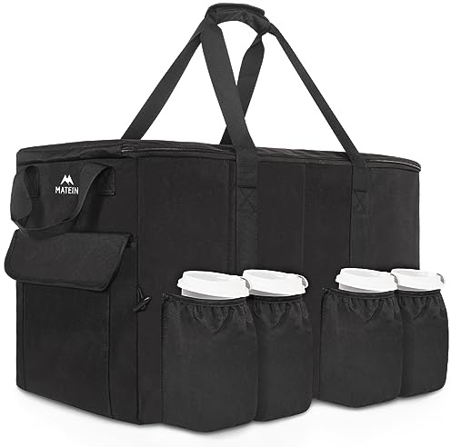 MATEIN Insulated Food Delivery Bag, XXXL Thermal Catering Bag for Hot & Cold Food, Water-Resistant Foldable Pizza Delivery Carriers for Transport with 4 Cup Holders & Reinforced Bottom, Black