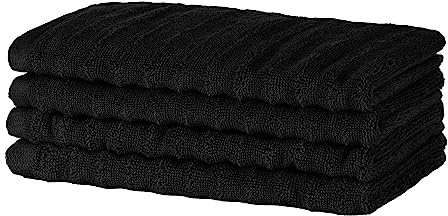 Merana Oslo handduksset | snabbtorkande, mjuk och luddfri | frotté-lyxkvalitet | 100 % bomull frotté | Oeko-TEX | 590 GSM | gästhandduk och ansiktshandduk | svart (4 x gästhanddukar 30 x 50 cm)