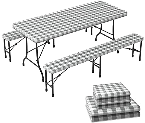 VOUNOT Outdoor Tischdecken 3er Set, Elastische Rechteckige Gartentischdecke, Geeignet für Garten, Balkon und Camping, Abwaschbar Abwischbar Wetterfest, 183cm