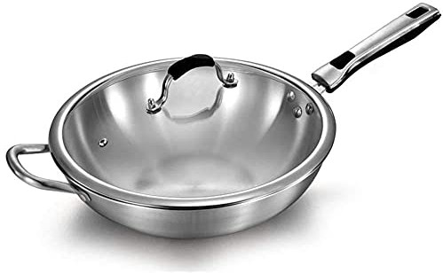 ksamwjf Wok Wok Wok Antiadherente, no graso Wok Antiadherente sin Humo Wok 304 Sartén de Cocina sin Revestimiento para el hogar de Acero Inoxidable Adecuada para Cocina de inducción Wok de Gas Sarté