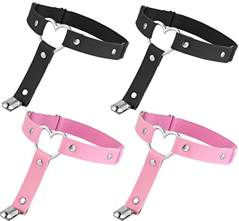 Yolev 4 Pezzi Reggicalze a Forma di Cuore Reggicalze Punk Gotico Regolabile con Clip Antiscivolo Accessori per Feste di Carnevale di Halloween（rosa nero）