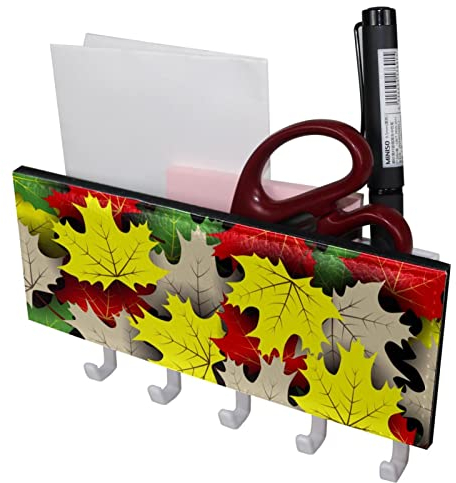 Ahorn Herbst Blätter Druck 5 Haken Schlüsselhalter Schlüsselhaken Wandmontage, Garderobenleiste, Briefablage, Geeignet für Eingangsbereiche und hinter Türen