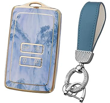 HIBEYO Smartkey Autoschlüssel Hülle passt für Renault Cover TPU Silikon Schutzhülle Schlüsselhülle für Renault Megane Espace Scenic Laguna koleos Clio Zoe Schlüsselbund Schlüsselbox 4Tasten-Blau