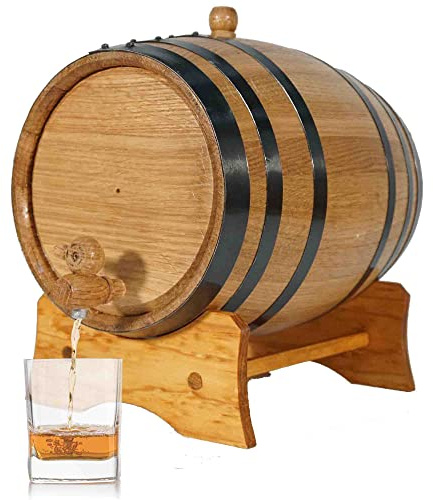3 Liter Oak Aging Barrel with Stand, Bung and Spigot - Wooden 3L Whiskey Barrels Wine Barrel Decanter For The Home Brewer, Distiller, Wine Maker and Cocktail Aging - Bourbon Barrel Gifts For Men