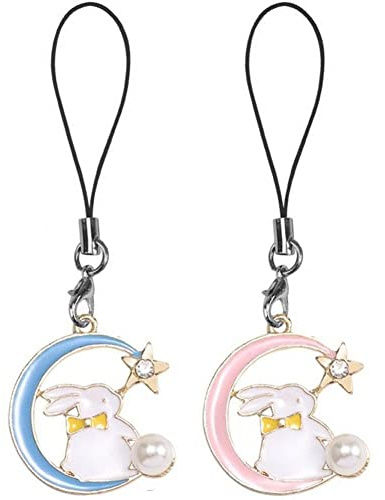 Haowul Telefon Charme, 2 Pcs Niedliche Mondstern Kaninchen Perlen Pendellische Handygurte Charme Schlüsselbund -Gurt Für Autoschlüsselpreis Telefondekoration