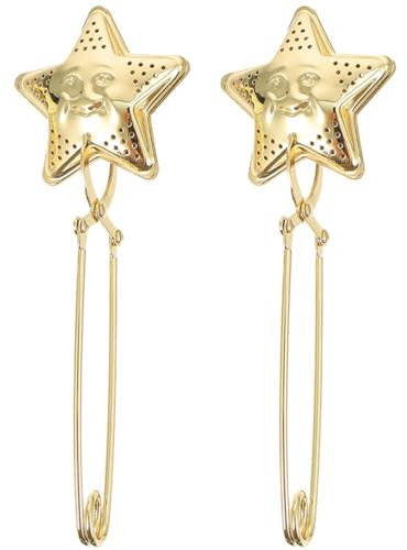 BESTonZON Gewürzsieb 2 Stück Star Tea Infuser Clamp Style Teesiebe Edelstahl Tee Steiler Zangen Löffel mit Langem Griff für Loseblatt-Tee Kräutertees (Golden)