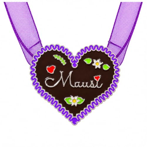 BF souvenirer halsband traditionell kedja i pepparkakshjärta design – hjärta oktoberfest karneval kostym karneval kärlek födelsedag bröllop möhippas farväl, mausi i lila, En Storlek
