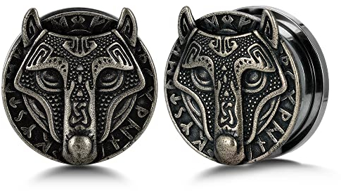 ERKUOO 2PCS Zorros Túnel Tornillo de Acero Inoxidable Plugs Oreja Carne Expander Pendientes Keiler Body Piercing., 12mm, Metal, Arenisca