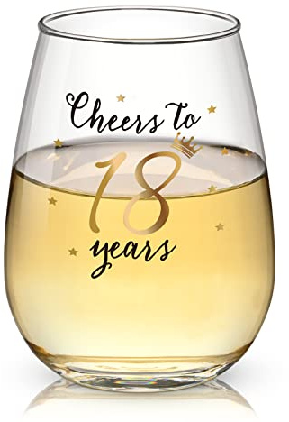 Livole 18th Birthday Gifts for Girls, 15oz Red Wine Glasses, Transparent | 18th Birthday Glass for Girls, Boys, Cheers to 18 Years, Anniversary Wedding Gifts, Wine Tumbler for Champagne, Cocktail