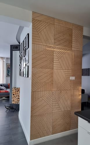 Trelis 3D-Wandpaneele aus Holz 50x50 cm - Raute Holzwand Dekoren Wandverkleidung Deckenpaneele Platten Paneele Wanddeko Wandtattoos Holzpaneel - Vintage Rhombus Echtholz 6mm stärke (Lack, Rechts)