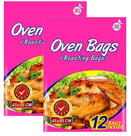 24 × Sacs de cuisson au four pour dinde de taille grande, grands sacs de cuisson pour viandes de dinde, poulet, poisson et légumes (lot de 2, 43 x 55 cm)