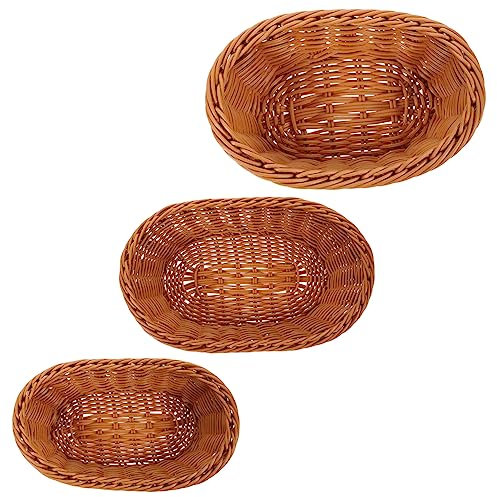 MUCKLILY 3pcs Woven Basket Multi-Function Storage Basket Desktop Bread Decorative Fruit Holder Oval Party Fruits