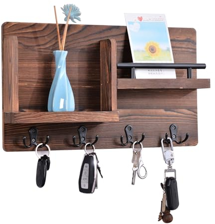 Lxoraziy Schlüsselhalter für die Wand mit 4 Doppel Schlüsselhaken, Schlüsselkasten Holz, Dekorative Schlüsselbrett mit Ablage Holz für Eingang, Mudroom, Flur, Schlafzimmer, Wohnzimmer