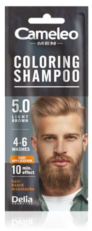 Cameleo Men – Coloring Shampoo – Light Brown – Hair, Beard, Mustache - Visible Color in 10 Minutes – Refreshes - Lasts for 4 to 6 Washes – Easy & Quick Application - Walnut Extract – 15 ml