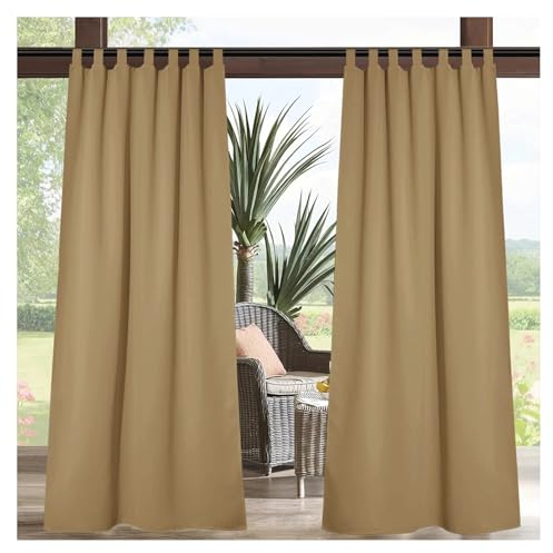 LAOMANTU Outdoor Vorhang Transparente Outdoor-Vorhänge für Terrasse, wasserdicht und Sichtschutz – für drinnen und draußen, mit Abnehmbarer, Selbstklebender Schlaufe(Beige,52 * 90in)
