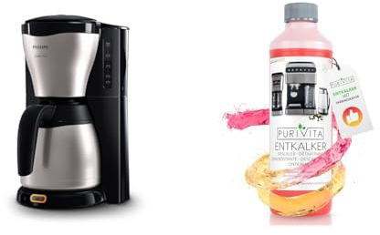 Philips Filterkaffeemaschine – 1.2-Liter-Thermoskanne & PURIVITA Universal Entkalker Kaffeevollautomat (750ml) Entkalker Kaffeemaschine für ALLE gängigen Marken - 1 Flasche