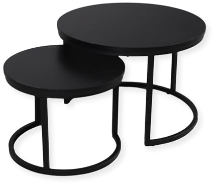 SensaHome Couchtisch-Set rund – Antikes rundes Holztisch-Set – großer Tisch 58 x 40 cm, Kleiner Tisch 43 x 33 cm – Schwarz