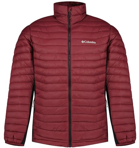 Columbia Powder Pass - Chaqueta híbrida para hombre, chaqueta acolchada, vino rico, negro, talla L