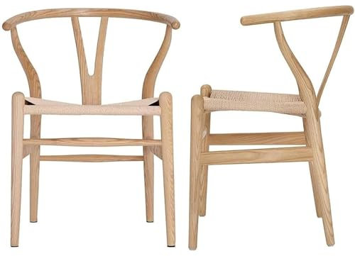 Tomile 2er Set Esszimmerstühle, Essstühle, Küchenstuhl, Rattan Stühle Esszimmer, Ergonomischer Sessel, Y-Rückenlehne, Küche/Esszimmer/Wohnzimmer/Arbeitszimmer, Keine Montage Erforderlich, Eschenholz