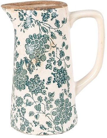 Clayre & Eef Pichet Beige Vert Floral céramique 16x11x20cm