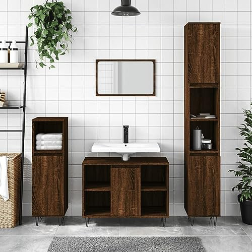 Lauuoeriau Furniture Item home 3-teiliges Badmöbel-Set Braun Eiche Holz-Möbel