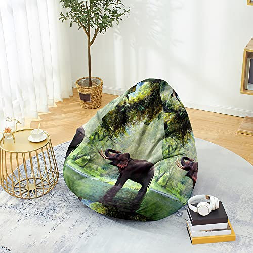 DOTBUY-SHOP Sitzsack Bezug (Ohne Füllstoff), Comfort Sitzsack Kinder Erwachsene, Waschbar Bean Bag Elefantendruck Sitzsäcke, Gaming Bean Bag Chair für Indoor Outdoor (L,Elefant 2)