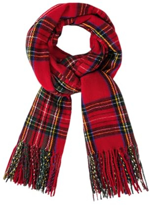 CHROMACRAFT Bufanda Unisex Adulto, Rojo, Cuadros, 100% Imitación Cachemira, Clásica, Cálida