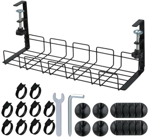Under Desk Cable Management Tray, No-Drill Desk Cable Wire Organiser,Sturdy Metal Cable Basket Under Desk for Office and Home Standing Desk