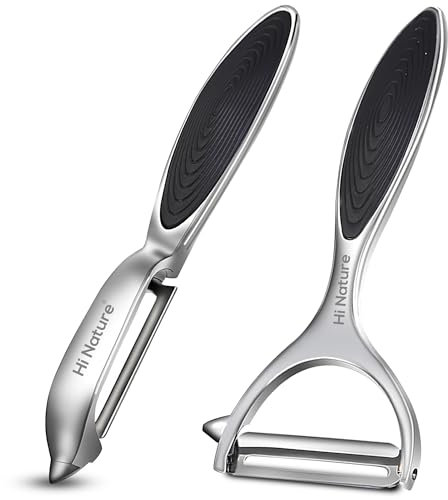 I NATURE™ Set de 2 Peladores – Pelador de Patatas y Verduras – Modelo I + Modelo Y – Cuchillas de Acero Inoxidable Ultra Afiladas – Mango Ergonómico – Apto para Lavavajillas, Plateado