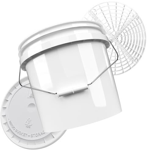 Magic Bucket - Seau de lavage de voiture avec tamis et couvercle - Seau de lavage de voiture 13 l - Blanc - Avec grille pour filtrer la saleté - Seau pour le lavage de voiture