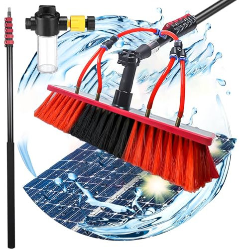YFSMBD Cepillo Telescópico Limpieza - 7,2m - Pértiga de Limpieza con Conexión de Agua y Dosificador de Jabón - Compatible con Manguera Universal para Placas Solares, Tejados y Terrazas (35cm Cepillo)