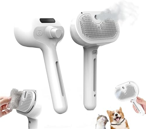 Magic Wand for Pet Hair, 3 in 1 Massage Brushes with Handle,Pet Spray Hair Removal Comb with Steamer,Rechargeable Cleaning Spray Comb Suitable for cats and dogs
