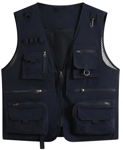 YOUTHUP Utility fiskeväst för män utomhus arbetsvästar sommar jakt fotografi safari Gilet, Mörkblått, XL
