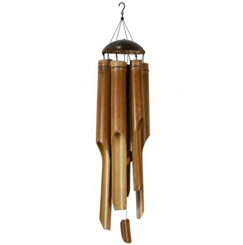 Tokoindah Großes Bambus Windspiel 110 cm aus Bali | Handgefertigtes Klangspiel aus Naturbambus & Kokosnuss | Wetterfestes hängendes Windspiel für draußen, Garten & Terrasse | Boho Zen Deko