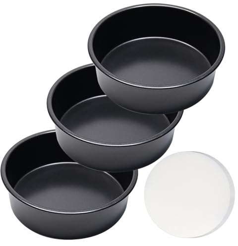 Goalfly 6 Inch Cake Tin, Set of 3 Round Cake Tin Mould, Small Cake Baking Pan,100 Pcs Baking Parchment Circles