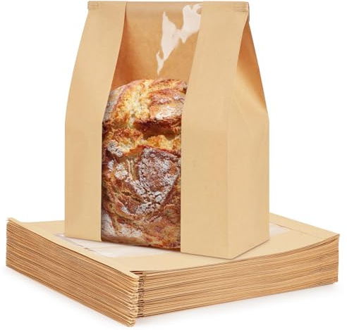 100 Pack Paper Bread Bags for Sourdough, Large Bread Bags with Tabs for Homemade Bread Round Sourdough Loaf Bags for Gifting (8.3x3.5×13 Inches)